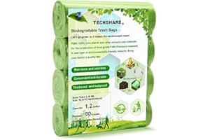 TECHSHARE Bolsas de Basura Biodegradable 5L, Bolsa Basura de 80 Piezas, Bolsas de Basura Espesadas Para Cocina, Oficina, Hogar, Alimentos/Basura Doméstica, Etc