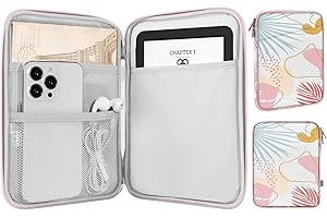 MoKo 6-7" eReader Sleeve Bag for iPad Mini 7 (A17 Pro)/6/5/4/3/2, 7" ereader Colorsoft Signature Edition, 6" ereader 11th/10th/8th Gen, 6.8" ereader Paperwhite 11th/10th Gen 2021/2018, Tropical Leaf