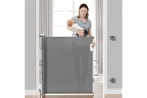 Avaspot Retractable Safety Gate for Baby and Dog, Easy Install Stair Gate Roll, Extendable Pet Gate Baby Barrier Gate for Stairways/Hallways/Indoor/Outdoor, Grey, 140cm (SG021)