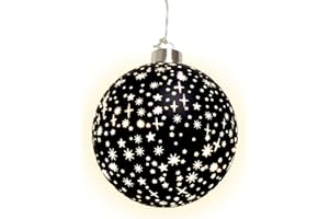 ‎SPETEBO Spetebo LED Weihnachts Glaskugel Sterne schwarz matt mit Timer - 12 cm - Deko Kugel warm weiß beleuchtet Batterie betrieben - Advent Winter Stimmungslicht Christbaumkugel edel elegant