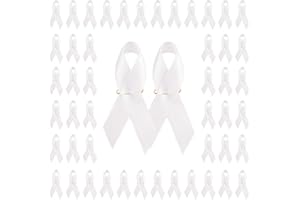 Wandic Lot de 100 broches en forme de ruban en satin - pour sensibilisation au cancer du poumon, au cancer des os, à la cécité, aux victimes du terrorisme et à l'adoption - 7,5 x 4 cm - Blanc