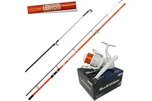 LIDSTERS FISHING SUPPLIES LFS Beachcaster Sea Beach Fishing Rod 12ft 3pc + LFS Blue Ocean 70 Reel Orange