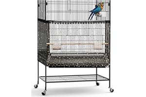 Silvotek Vogelkäfig Abdeckung – Verstellbares Vogelkäfig Netz, Luftiges Vogelkäfig Schutznetz Dehnbares Vogelkäfig Abdeckung Nacht für Runde Quadratische Käfige (Umfang 150cm bis 300cm) (Schwarz)