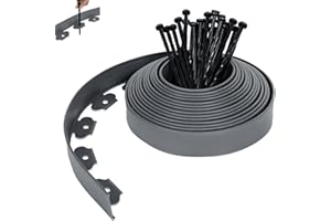 XMTECH Flexible Rasenkante Kunststoff 50m, mit 150 Befestigungsheringen, Beeteinfassung blumenbeet Umrandung Grau