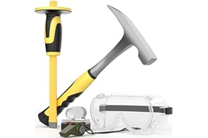 INCLY 5 PCS Geology Rock Pick Equipment Kit, 32 oz. Rock Hammer with 12" Mason Concrete Chisel, Safety Glasses, Whistle, jewelers loupe, Tool Set for Hounding,Gold Mining & Prospecting, Stone Breaking