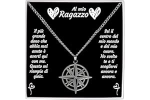Bramart Collana Uomo Marito Fidanzato Ragazzo con Ciondolo Bussola Idee Regali per lui per Natale compleanno - Cofanetto con DEDICA incluso