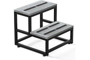 NANDAE Sgabello a 2 Gradini in Legno e Ferro, Scaletta per Bambini e Adulti con Capacità 226kg, Piedini Antiscivolo Regolabili, per Cucina, Bagno, Camera (38x38x35.5cm)