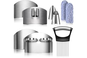 CHENGU 9 Pieces Finger Guard Set for Cutting, Finger Cots, Stainless Steel Knife Cutting Protector, Thumb Guard Peelers for Nuts and Onion Holder Slicer, Kitchen Tool Avoid Hurting When Slicing and Chopping