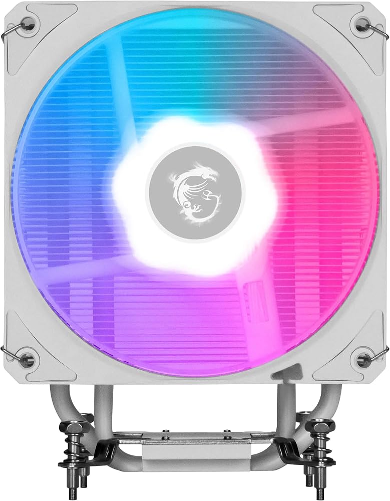 MSI MAG COREFROZR AA13 WHITE 120mm ARGB Beyaz İşlemci Hava Soğutucu | CPU Hava Soğutucu - Doğrudan Dokunmatik Dört 6mm bakır ısı borusu, ARGB, CycloBlade 7, Önceden Uygulanan Termal Macun