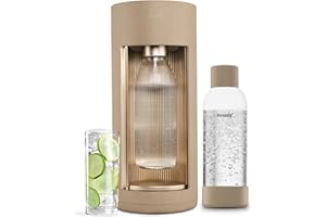New Mysoda Glassy Design Sparkling Water Maker With 1L Glass & Plastic bottle - Silent Nordic Design Soda Maker Featuring A Sliding Door Opening - No Cylinder Included - Colour Latte