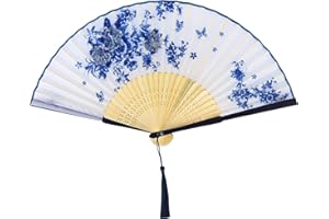 HILEYU Jedwabne wentylatory składane bambusowe z żołędzią japońska wanna ręczne wentylatory składane wentylatory chiński szeroki na prezenty na rocznicę ślubu, dekoracja ścienna biała