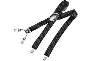 DonDon Bretelle da uomo eleganti extra forti 3,5 cm con 4 clip e toppa in pelle marrone