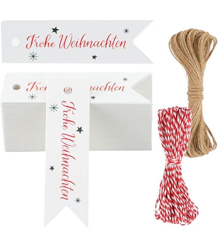 100 stuks cadeaulabels, witte papieren hangers met 20 m henneptouw, etiketten, kraftpapier, hanger, blanco, cadeaulabels voor verjaardag, geschenkverpakking, decoratie