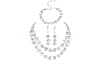 AOWVUTS Parure Mariage Bijoux pour Femme Cubique Zircone Collier Boucles D'oreilles Pendantes et Bracelet Ensemble Cristal Strass pour Mariage Fiançailles Mariée Demoiselle d'honneur Fête