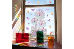 WandSticker4U®- Prisma Pegatinas ventanas primavera flores DIENTE de LEÓN colores (49x56 cm) I Vinilo ventanas flores plantas I Decoración ventana salón dormitorio infantil verano (no adhesivo)