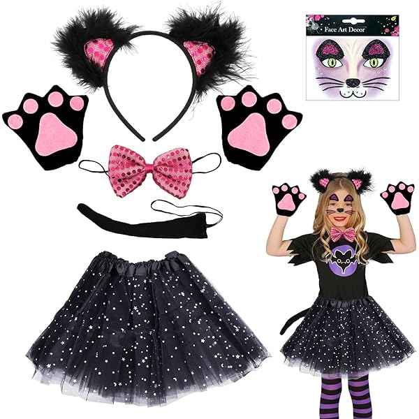 Augesak 10-delig luipaardkostuumset, luipaardjurk, luipaardjurk, luipaardkostuum, luipaardkostuum, kattenkostuum voor meisjes, dierkostuum voor cosplay (L