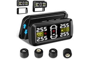 Vtopek Tyre Pressure Monitoring System with Detached Bracket Wireless Solar TPMS Tyre Pressure Monitor Installed on Windowshield with 4 External TPMS Sensors Real-Time Display for Car RV SUV MPV
