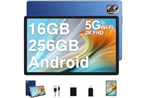 Biegedy Tablette Android Tablette 10.36 Pouces Écran 2K, 16 Go RAM+256 Go ROM (TF 1 to), Octa-Core 2.0 GHz, 5G WiFi / 5+13MP /8600mAh / Bluetooth/Tablette avec Coque de Protection - Bleu