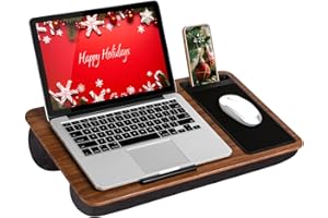 LAPGEAR Home Office Lap Desk with Device Ledge, Mouse Pad, and Phone Holder - Espresso Woodgrain - Fits up to 15.6 Inch Laptops - Style No. 91575