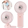 Lepwings Portable Mini Handheld Fan - Rechargeable Neck Hanging Fan with 16-Hour Cooling, Personal Handy Fan 4-Speeds Foldable Pocket Fan for Summer Outdoor Travel Home Office - Pink