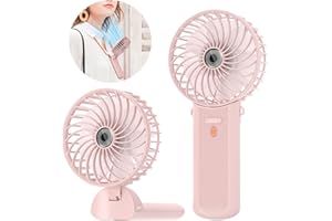 Lepwings Mini Przenośny Wentylator, Ręczny Wentylator Możliwością Ładowania Przez USB, 4 Prędkości, 5,5-16 Godzin Pracy, 180 ° Obrót, Mały Składany Wentylator Domu, Biura, Podróży- Różowy