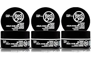 RedOne Wosk do włosów, czarny, 150 ml, wosk żelowy, dodatkowy chwyt, wosk do włosów dla mężczyzn i kobiet, długotrwały błyszczący wygląd, zapach wiśni, maksymalna kontrola, zestaw 3 szt
