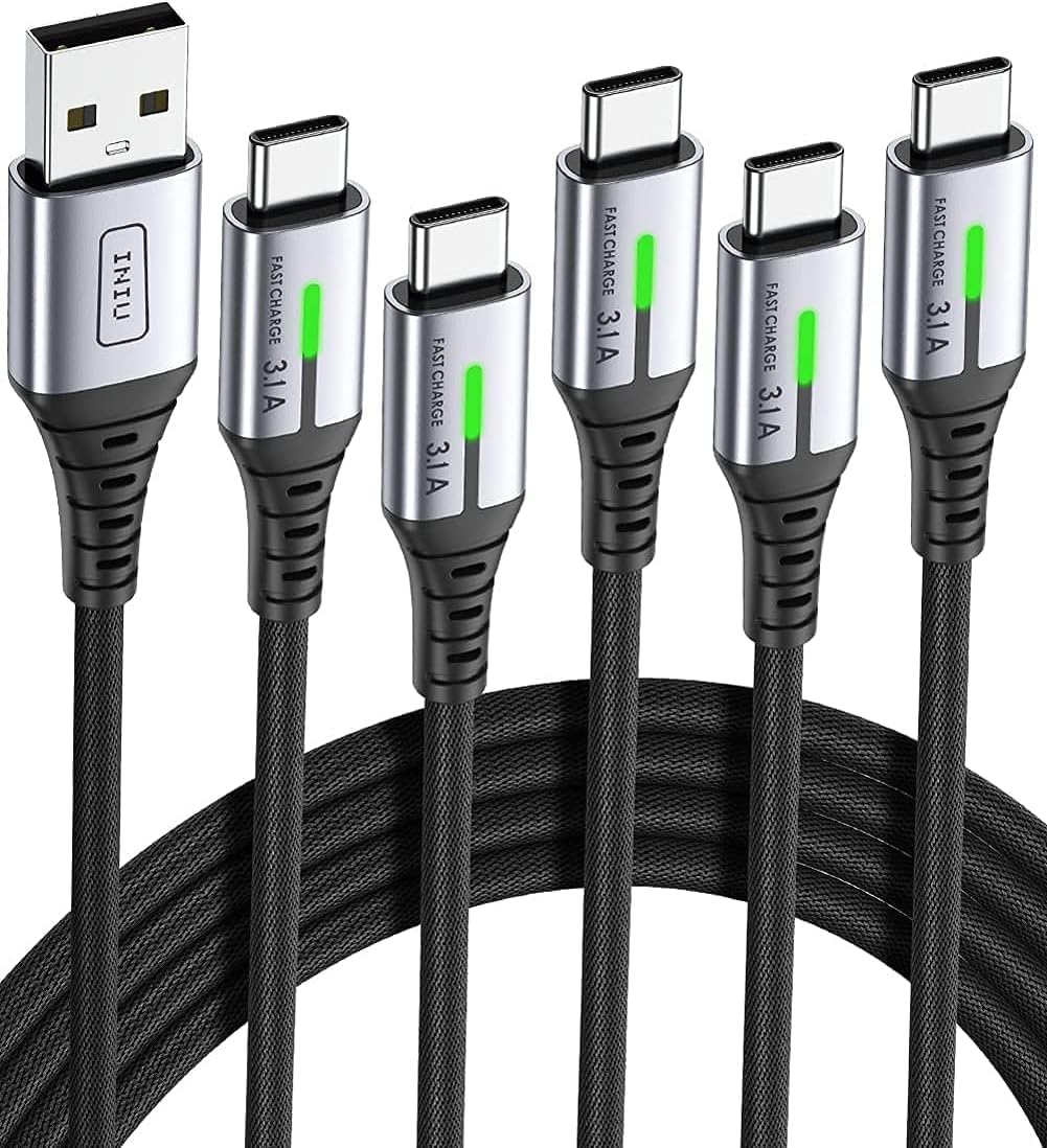INIU Cavo USB Type-C [5 Pezzi, 2m+2m+1m+1m+0.5m], Cavetto USB C 3,1A Ricarica Rapida, Nylon Cavo USB A USB C per Caricabatterie per iPhone 17 16 Pro Max Samsung S25 24 Ultra Google Pixel 10 9 Pro ECC.