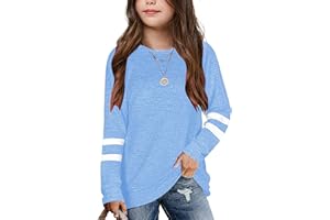 TINADEER Langarmshirt für Kinder Mädchen Streifen Longsleeve T-Shirt Lässige Lose Bluse T-Stück Baumwolle Rundhals Langarm Tops für 4-13 Jahre Teenager Mädchen