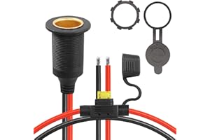 CERRXIAN 12V/24V Prise allume-cigare à filetage fixe, câble de remplacement de prise femelle allume-cigare étanche 20A 13AWG (0,3 m)
