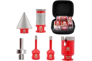 FOCSTOL Foret Diamant Carrelage Kit - 6 pièces (6/8/35mm+25mm Foret Fraise+35mm Mèches Chanfrein Biseautées+Adaptateur) Scie Cloche Diamantée pour Porcelaine Carrelage Marbre Granit