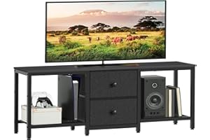 YATINEY Mueble para TV, Soporte para Televisor de hasta 55", Mueble Multimedia con Estantes y 2 Cajones, Marco de Metal, para Salón, Dormitorio, 120 x 30 x 50 cm, Negro XDS02BB