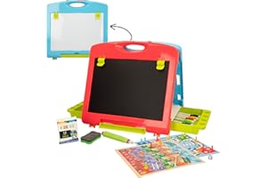 COLORBABY CB Toys - Pizarra Infantil 2 en 1 portátil de sobremesa, Pizarra tiza y rotulador, magnética, Medidas 33x32x54, Pizarra para niños, juguetes para niños y niñas (49593)