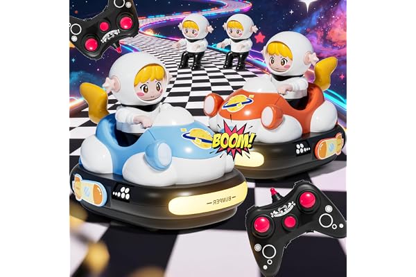 BunnyJOY 2 Voitures Télécommandées Enfants Rechargeables avec Figurines Éjectables, Lumières et Musique, Jouet RC Garçon Fille 3-8 Ans, Bleu et Orange – Course Cadeau Anniversaire Noël