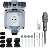 Outdoor Waterproof Socket IP66 with Double Connection Switch, Cable Connector and Flip Lid, for Kitchen, Bathroom, Garage, Po
