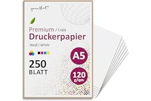 ‎YOUNIKAT younikat DIN A5 Premium Kopierpapier I 120 g/m² I 250 Blatt in weiß I Papier Blanko Rezeptpapier I zum Basteln I geeignet für alle gängigen Laser- und Tintenstrahldrucker I dv1550