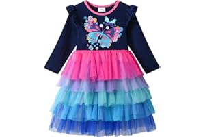 VIKITA Vestito Cotone Stampa Principessa Tulle Tutu Festa di Compleanno Abito Bambina