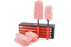 SPTA Szczotka do felg z mikrofibry, 2 szt. szczotki do czyszczenia kół z mikrofibry z dodatkowymi 2 dużymi i 2 małymi wymiennymi osłonami z mikrofibry, delikatna szczotka do czyszczenia felg, do