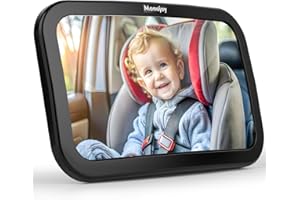 MONOJOY Baby Car Mirror Travel Car-Seat Infant Mirrors Safety Kids Rear View for Rear Facing with Wide View 360° Rotating|Adjustable|Shatterproof Convex Child Mirror, 11.8 ″ x 7.5 ″, Black