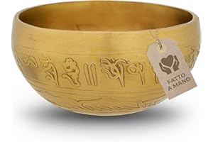 AVANDA Campana tibetana a forma di fiore della vita per yoga, meditazione e relax, Ø 10 cm, 400 grammi, superficie opaca, lavorazione artigianale tradizionale di qualità professionale