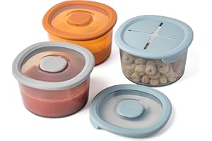 Moonkie Silicone Baby Food Storage Containers | 240 ml Baby Food Jars with Airtight Lids and A Snack Lid | Snack Containers for Toddler | BPA Free | Freezer & Dishwasher Safe | 3 Pack (Ether)