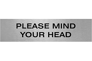 VIRO DISPLAY Slimline Aluminium Please Mind Your Head Sign from ViroDisplay® – Brushed Silver 200 x 50mm – Durable Printed Surface – Self-Adhesive Fixing (1)