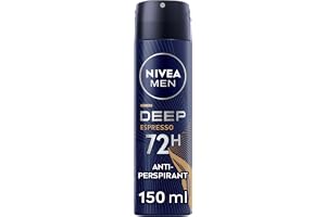 NIVEA MEN Deep Espresso Spray 150ml, with Black Carbon, 72H Sweat & Odor Protection, Energizing Espresso Scent