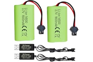 ZYGY 2PCS 3.7V 1600mAh Li-Ion Batterie mit SM-2P Stecker und USB Ladekabel für 9962 8837 ferngesteuerte Spielzeugauto Batterie RC