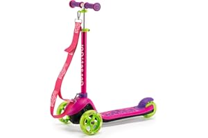 Trunki Patinete plegable de 3 ruedas para niños y niñas con correa de remolque y transporte y bolsa de almacenamiento | Altura de manillar ajustable | Scooter para niños