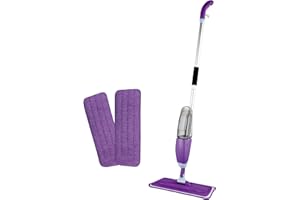 Neez Mocio Lavapavimenti a Spruzzo - Professionale Spray Flat Mop con 600ml Acqua Serbatoio per Pulizia Casa - Microfibra (Spruzzino Scopa con 2 Ricambio Mop Copri - Viola)