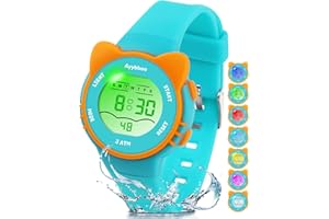 Ayybboo Kids Watch,Toddler Digital Watch with 7 Color Lights & Kitten Design,Waterproof Children's Watches for Girls/Boys 4-12 Years Old