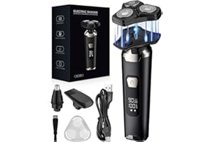 RANTIZON Rasoir Électrique Homme 4D Magnétique à 3 Têtes Flottante,Tondeuse Barbe Étanche IPX6 Humide/Sec avec Écran LCD, 90 Min d'Autonomie, USB-C à Charge Rapide, Rasoir Portable pour Voyage et Maison