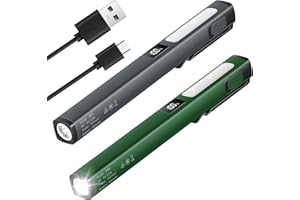 KSSVZZ 2 Pack Magnetic LED Work Light, COB Pocket Torch Rechargeable with 6 Modes, Portable Inspection Lamp Pen with Magnetic Clip for Emergency, Repair, Outdoor Lighting
