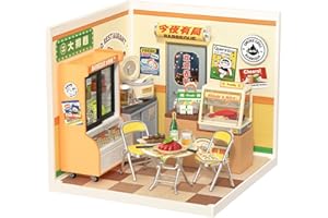 ROBOTIME DIY Miniature House Kit, Dollhouse Model Building Craft Kit with LED for Adults and Kids, Birthday Gift for Kids(Night Out Food Stall)