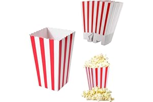 Popcorn Box, Pot Popcorn, Popcorn Boîtes, Sacs Popcorn, Boîtes de Nourriture de Seau de Pop-Corn à Rayures Carrées Rétro pour Cinéma Théâtre Anniversaire Soirées à Thème Aoirées, 24 Pack
